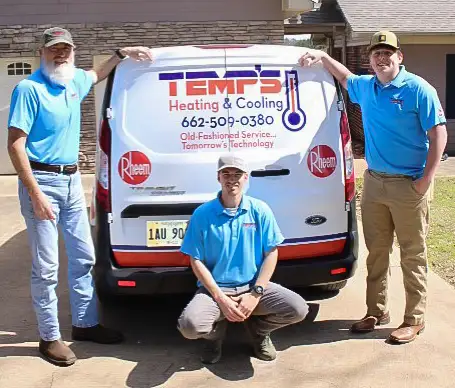 The crew of Temp's Heating & Air after a successful HVAC install in Pontotoc